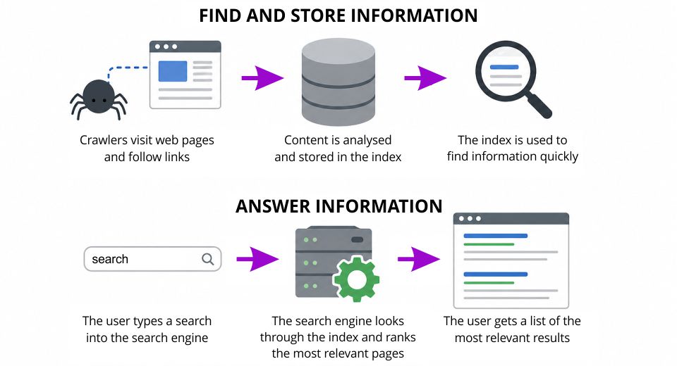 Illustration of how search engines work