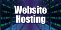 Text reading "Website Hosting" with a server room background