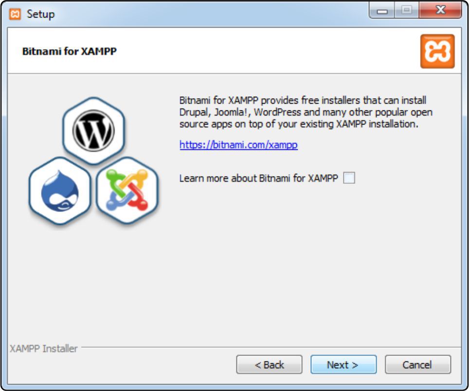 The Bitnami for XAMPP screen