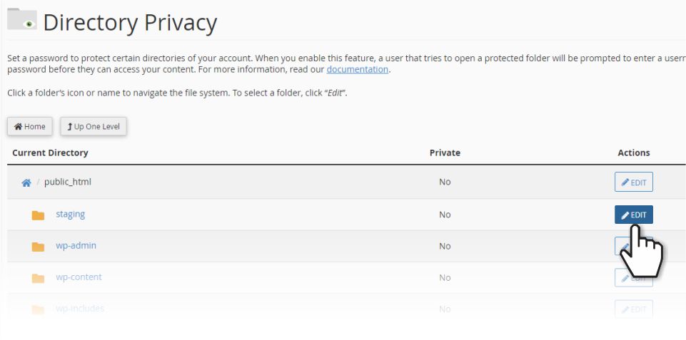 The Directory Privacy screen in cPanel