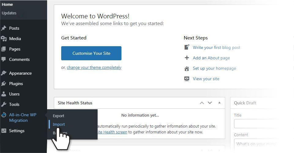 Import with All-in-One WP Migration
