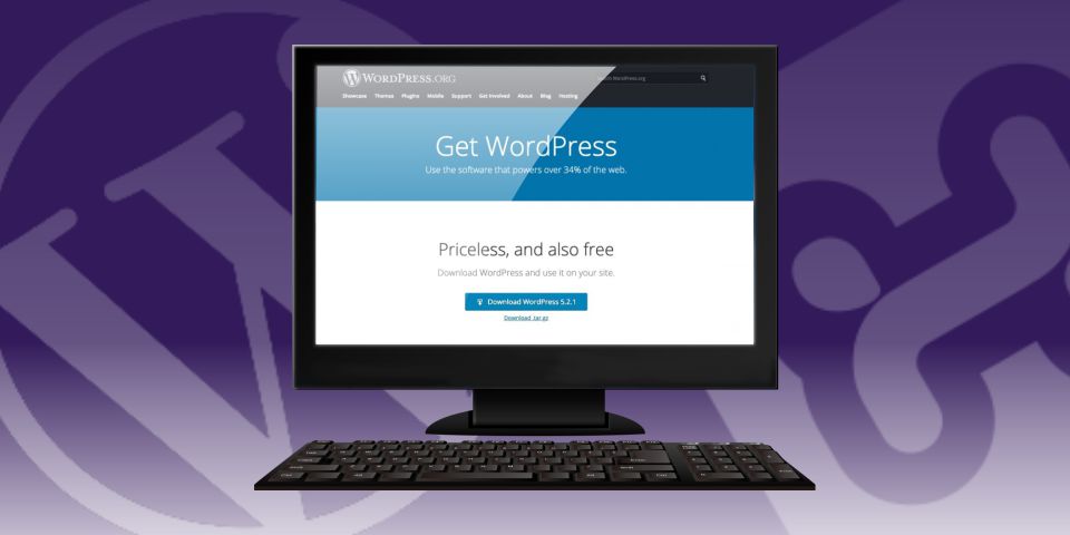 Computer monitor displaying the "Get WordPress" screen