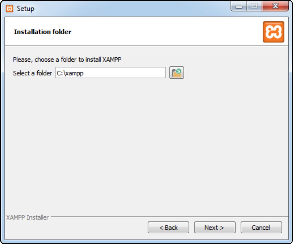 The XAMPP Installation Folder screen