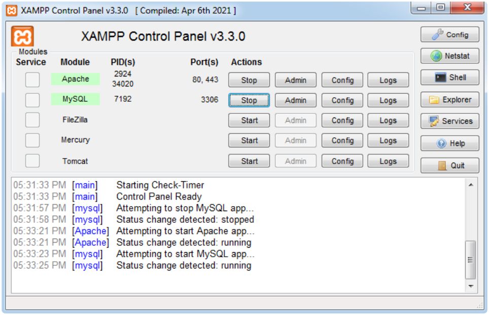 XAMPP modules started