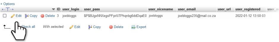Editing a User in phpMyadmin