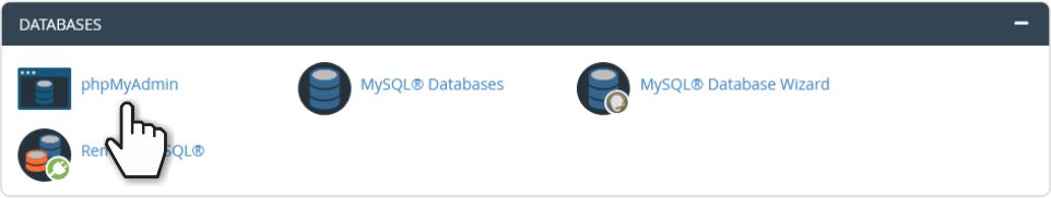 Selecting phpMyAdmin under Databases in the Hosting Dashboard