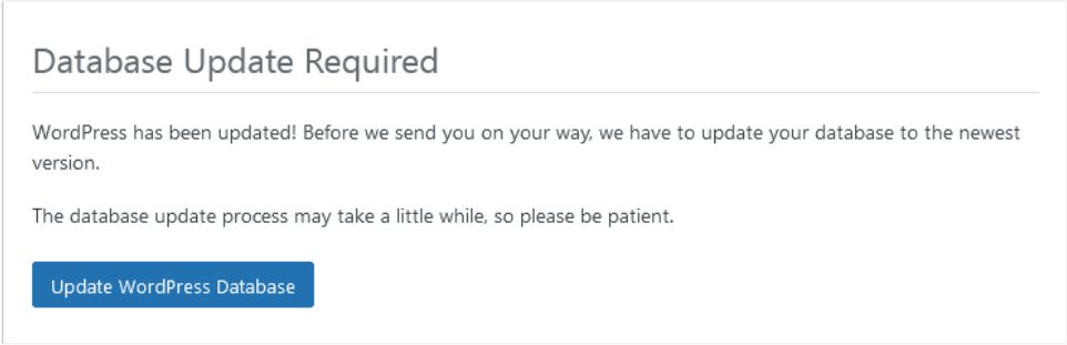 The WordPress database update notification.