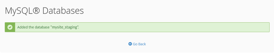 Database has been created confirmation in cPanel