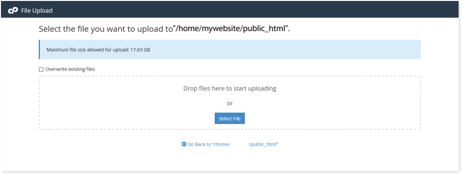 Uploading files with the file manager in cPanel