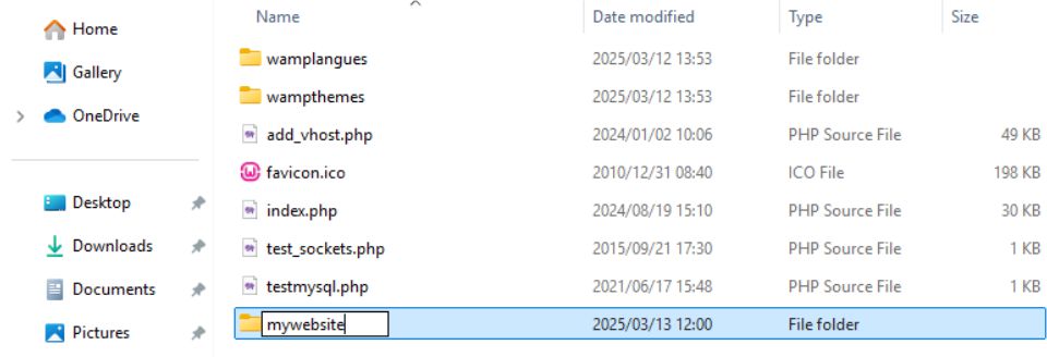 Creating a new folder called mywebsite.