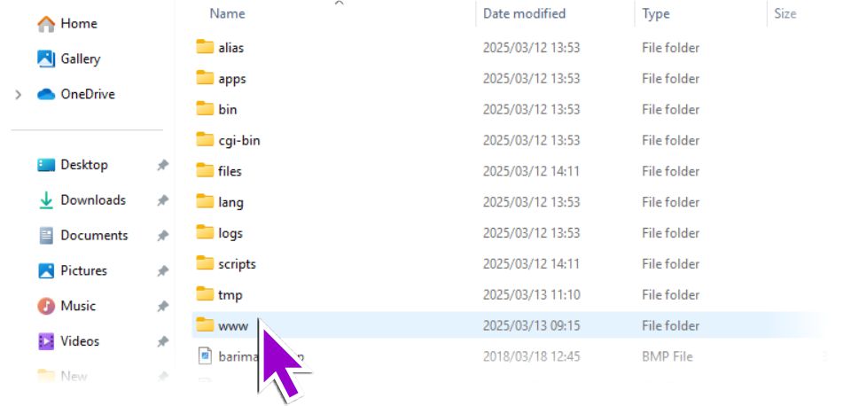 Navigating to the www folder