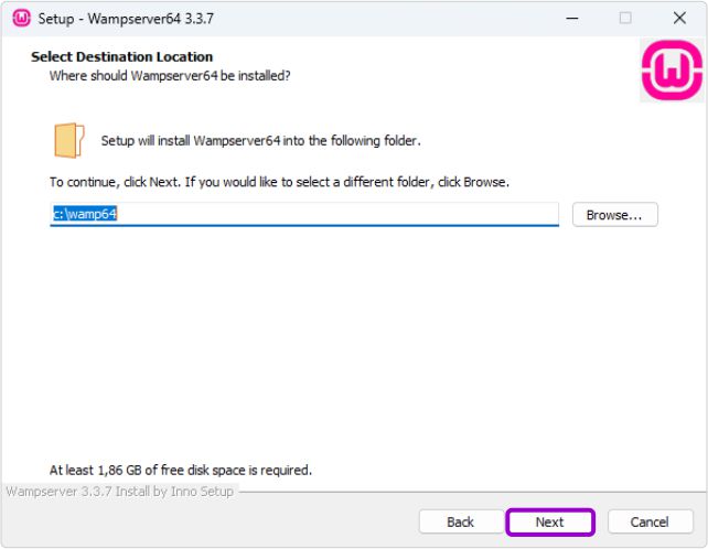 WAMP installation folder selector