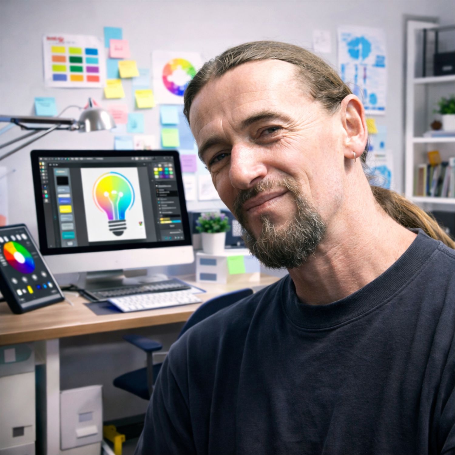 Cimeron Collins in his graphic design studio